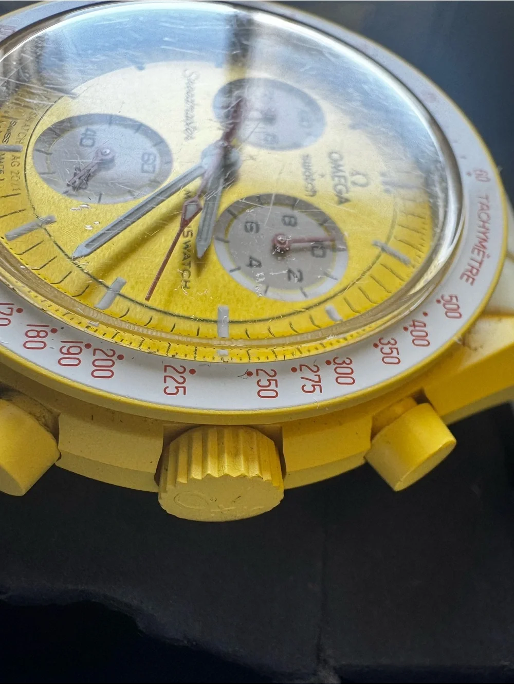 Omega Yellow Dial Chronograph with White Bezel and Strap